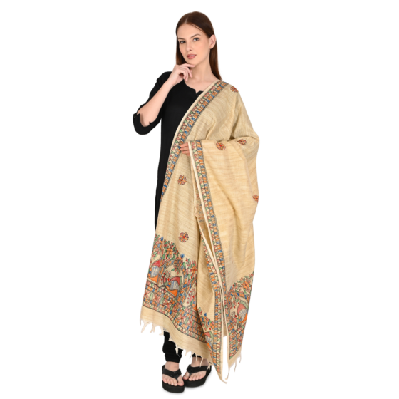 AWWRAT Madhubani  Hand Painted Womens Dupatta 