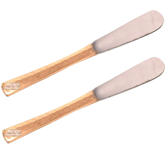 Prisha India Craft Steel Copper Hammered Butter Knife Set of 2