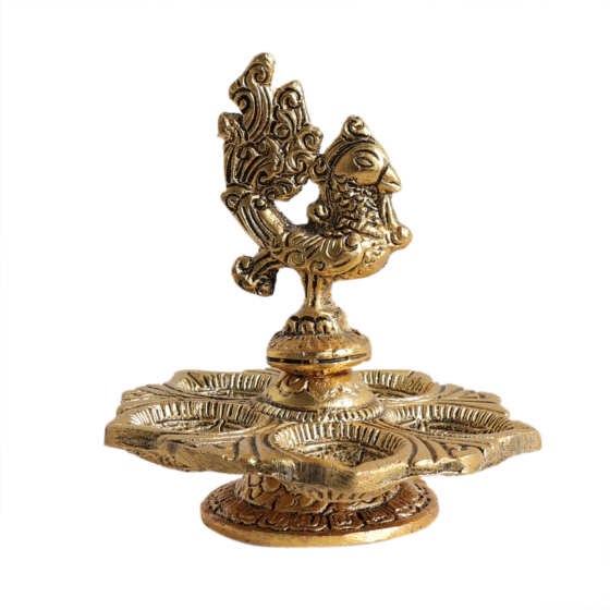 Metal Peacock Diya for Pooja & Home Decor | Decorative Mor Oil Lamp for Temple & Diwali BH11657