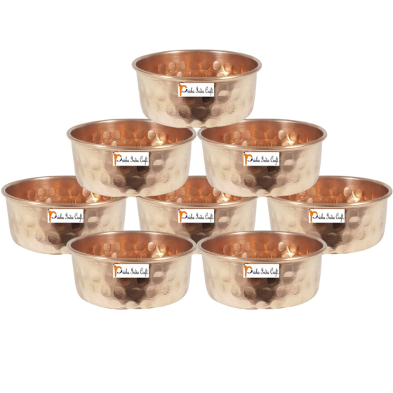 Prisha India Craft Hammered Design Pure Copper Serving Bowl, 3.5 Inch, Set of 8