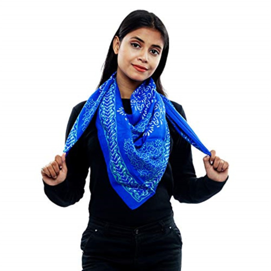 Eri Silk Printed Scarf | Blue | 1.1 meter