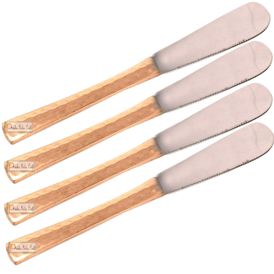 Prisha India Craft Steel Copper Hammered Butter Knife  Set of 4