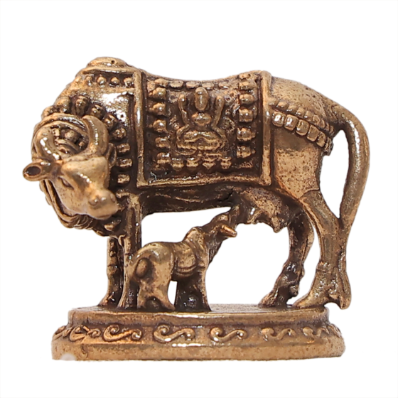 Mini Brass Cow & Calf Idol for Home Temple & Gift BH12448