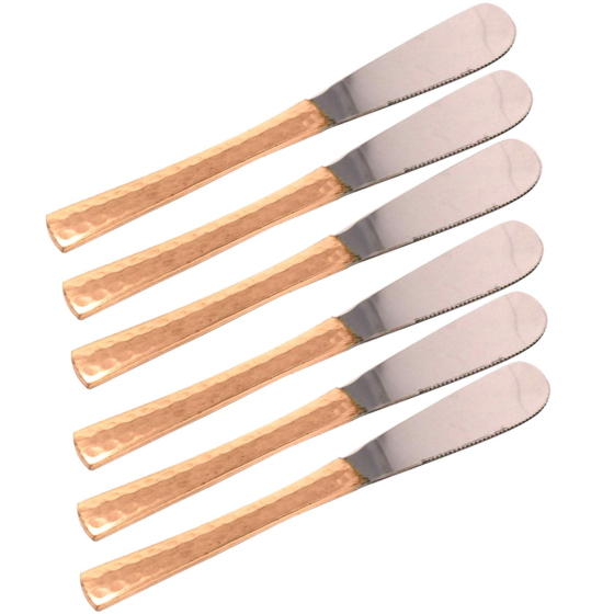 Prisha India Craft Steel Copper Hammered Butter Knife  Set of 6