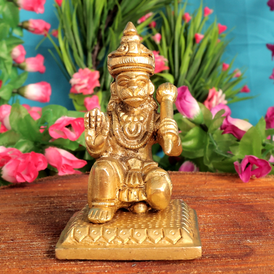 Brass Hanuman Idol Small Mini Bajrangbali Murti for Pooja BH12031