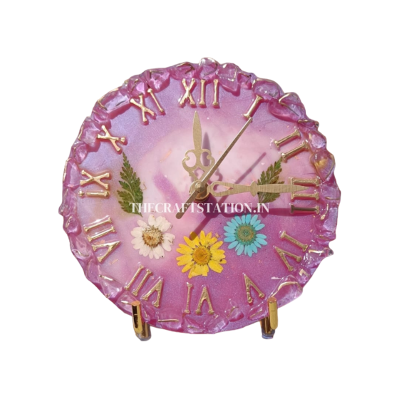  Handmade Raisin Table Clock | Real Daisy Flowers & Golden Metal Stand