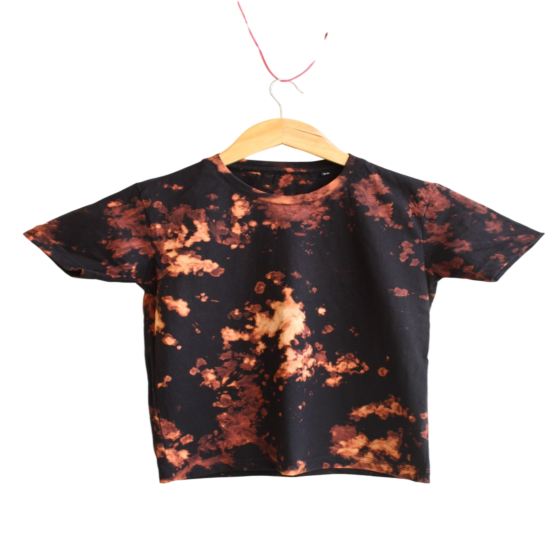 Stylish Tie-Dye T-Shirt |Black and Burnt Orange  | 100% Cotton | Size L