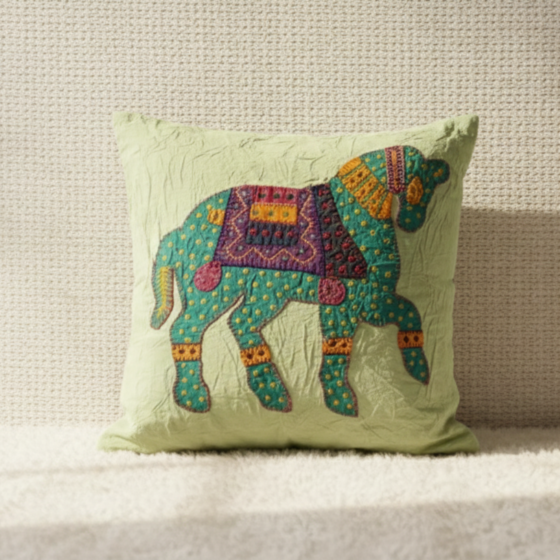 Horse Pastel Green Applique Cushion Cover