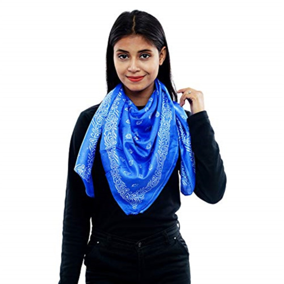Eri Silk Printed Scarf | Blue | 1.1 meter