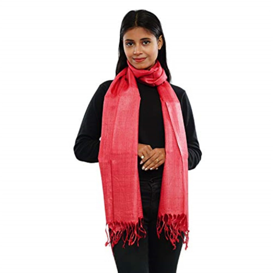 Pure Handloom Tasar Silk Dyed Stole | Red
