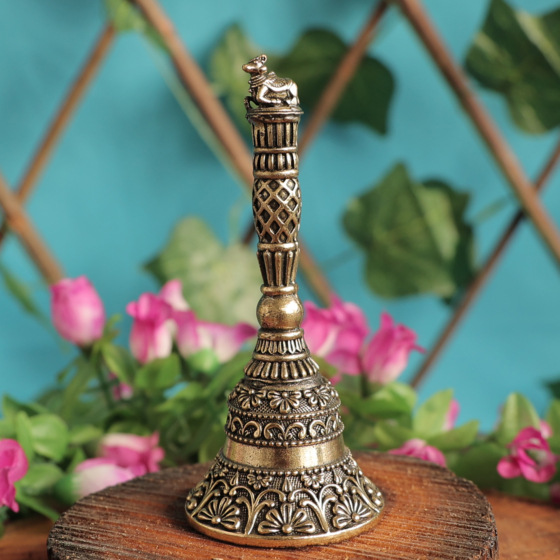 Brass Pooja Bell | Handcrafted Brass Ghanti for Temple & Home Mandir, BH11879