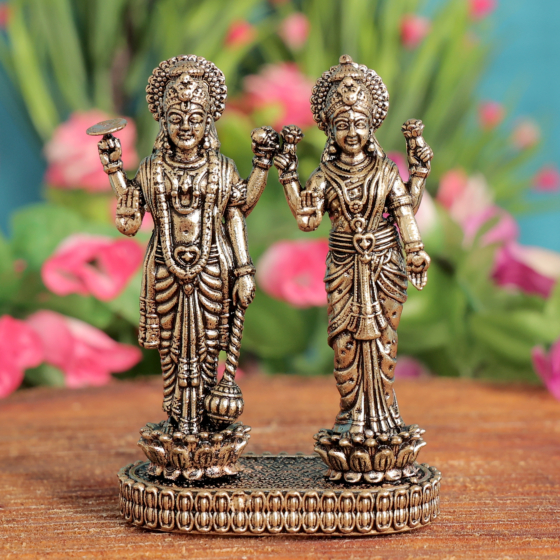 Brass Vishnu Lakshmi Standing Idol  Goddess Lakshmi & Lord Vishnu Brass Murti for Home Temple & Puja BH11981
