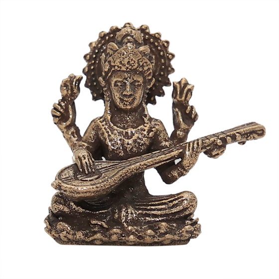 Mini Brass Saraswati Idol for Study Table, Home Temple & Gift BH12446