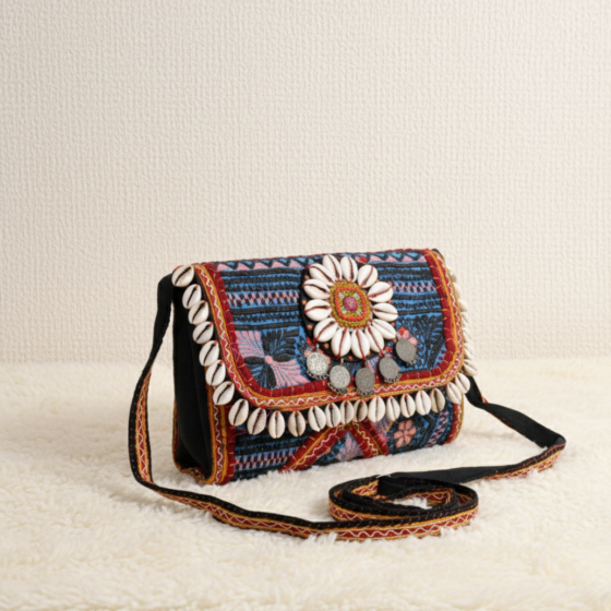 Blue Embroidered Sling Bag with Codi & Coins Detailing  