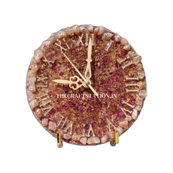 Handcrafted Raisin Table Clock | Real Roses & Golden Metal Stand