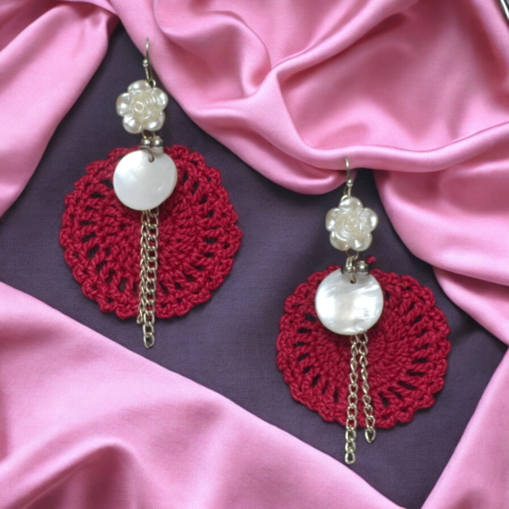 TrendyCraft Crochet Shell Dangler Earrings for Women & Girls - Pink