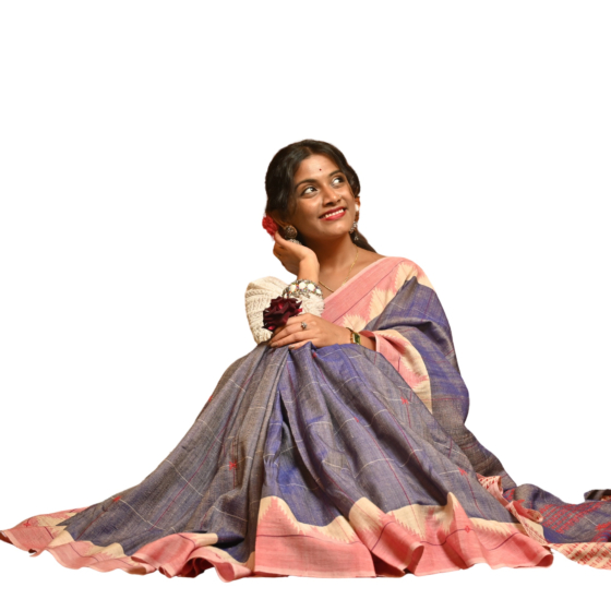 Authentic Kotpad Traditional Tussar Silk Saree | Rust Red with Black Tribal Motifs & Striped Woven Pallu | Handwoven by Koraput Tribal Artisans