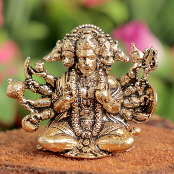 Brass Panchmukhi Hanuman Idol Five Face Hanuman Murti for Pooja BH12026