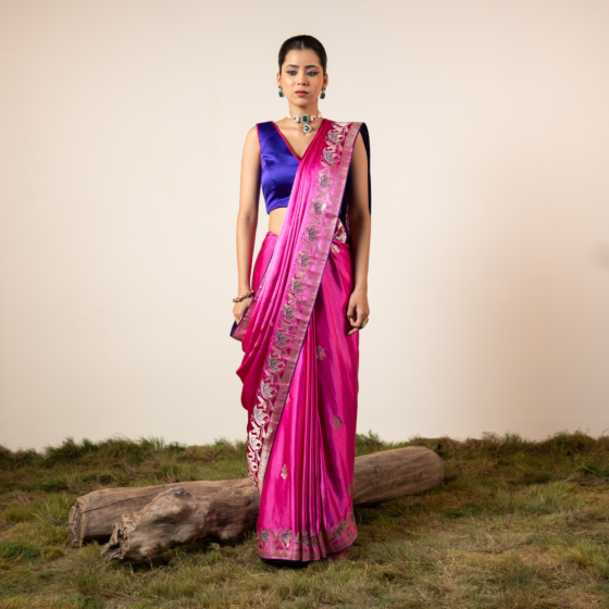 Mrig Pink Banarasi Silk Saree 