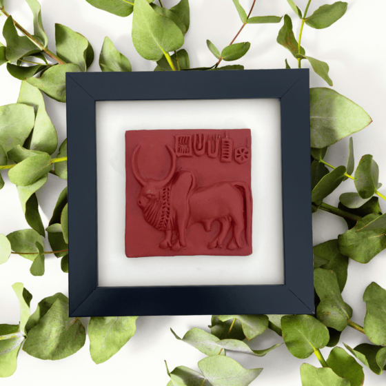 Terracotta Harappa Zebu Bull Seal | Brown | 22*22*5 cm