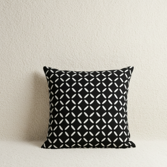 Black Applique Cutwork Cushion Cover