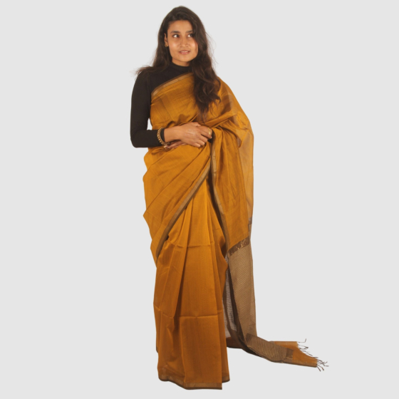 Elegant Mustard Gold Maheshwari Handloom Saree