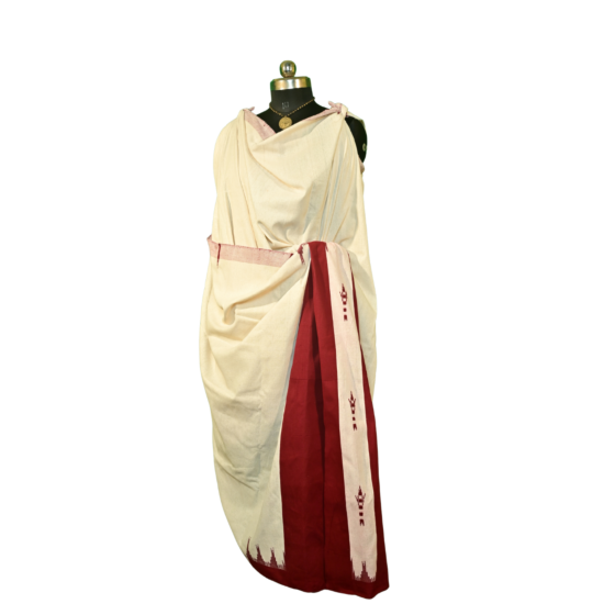 Authentic Kotpad Tribal Cotton Saree | Natural Aal Dyed | Off-White & Maroon Handloom Saree | Handwoven by Koraput Artisans