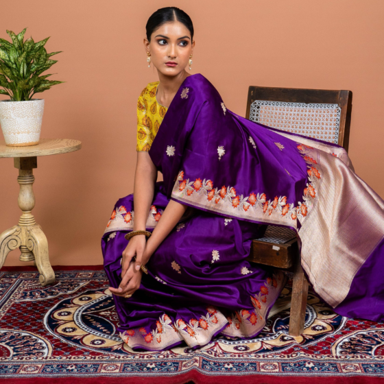 Namra Handwoven Banarasi Silk Saree in Royal Purple