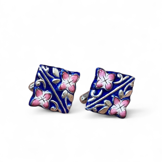 Gulabi Meenakari - Silver Cufflink