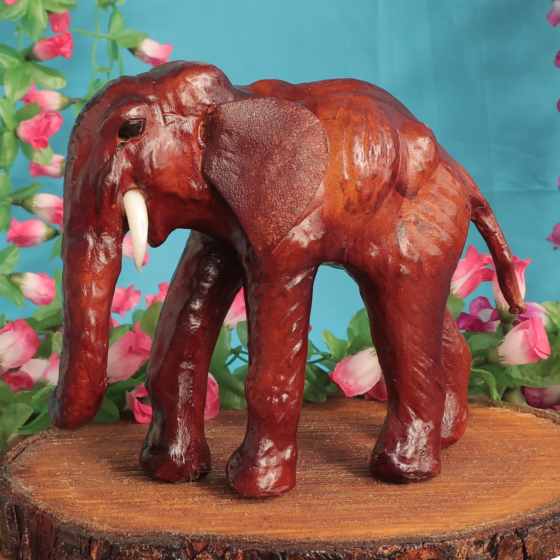 Leather Elephant Showpiece for Home Decor Handmade Decorative Leather Elephant Figurine BH11855