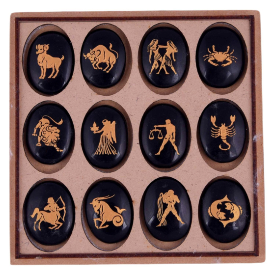 Handmade Black Agate Zodiac Symbols Engraved Stones