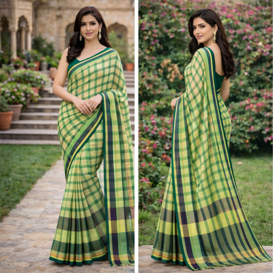 Gamcha saree, with blouse & Check pattern