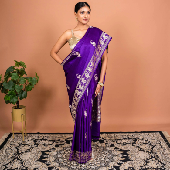 Guldaudi Handwoven Banarasi Silk Saree in Royal Purple