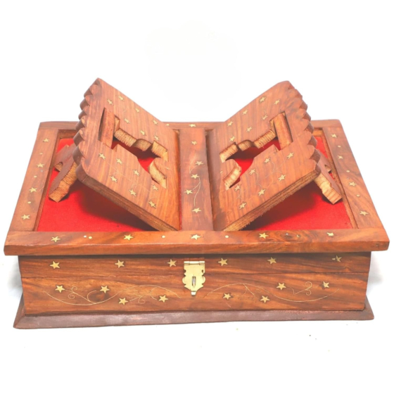 Santarms Handmade Wooden Holy Book Stand for Reading  Geeta Stand Foldable Rehal Holy Books Book Box Quran Sharif Granth Pooja Bhagwat Geeta Holder Rihal Bible Ramayana