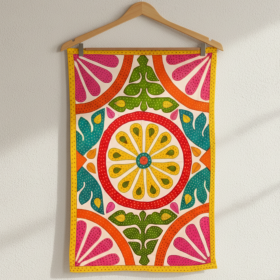 Multicolor Applique Table Cover | Decorative Dining Spread