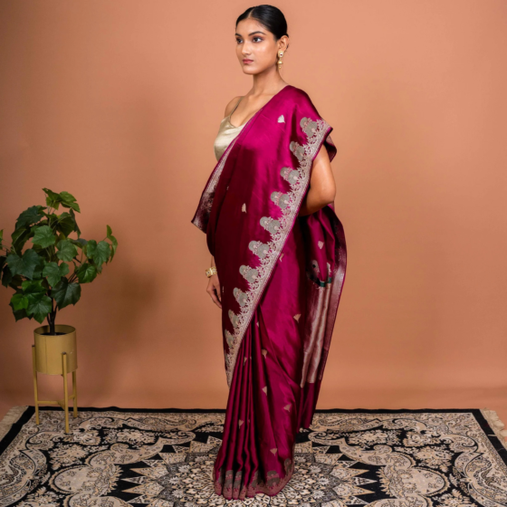 Guleria Handwoven Banarasi Silk Saree in Deep Wine