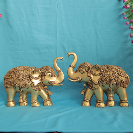 Large Brass Elephant Pair Wall Hanging BH11927