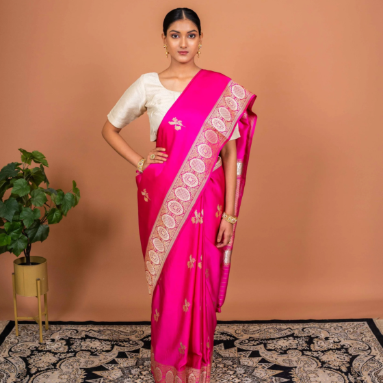 Boota Handwoven Banarasi Silk Saree Magenta