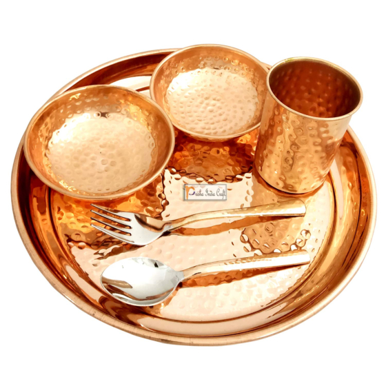 Prisha India Craft Pure Copper Hammered Dinner Thaliset