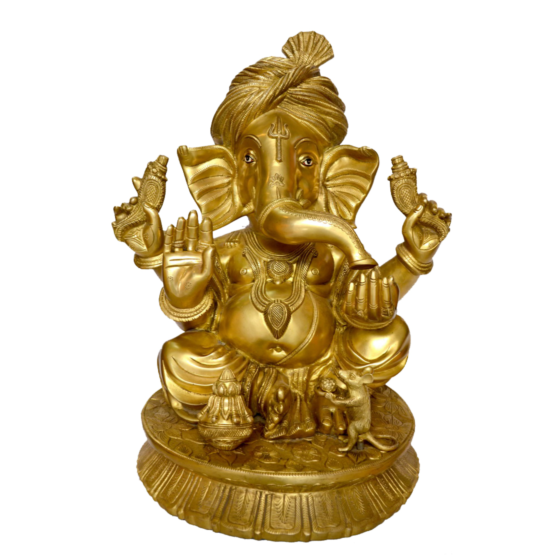 Brass Lord Ganesha With Turban Height 21 Inch KBH00008