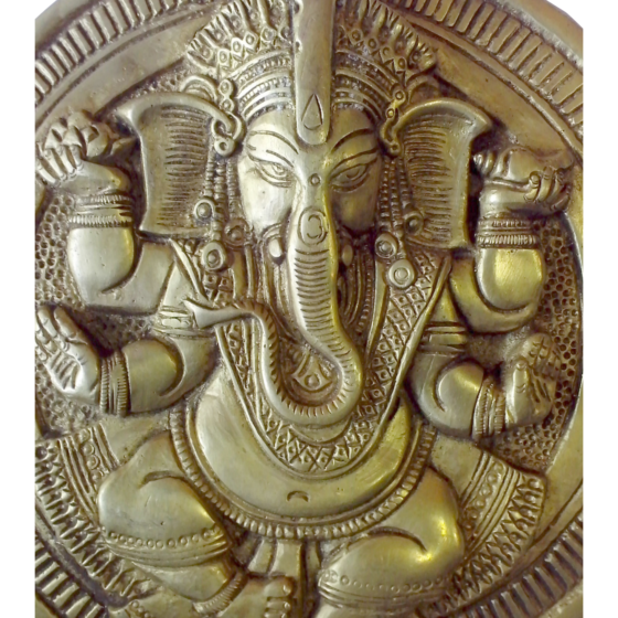 Brass Lord Ganesha Round Wall Hanging KBH00238