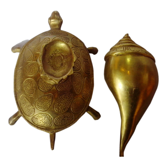 Brass Shankh On Tortoise Statue KBH00485