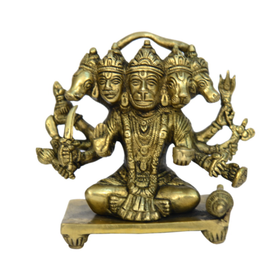 Brass Panch Mukhi Hanuman Sitting Statue Idol KBH00692