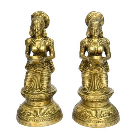 Brass Oil Lamp Divi Lady Sitting Statue Pair KBH00701