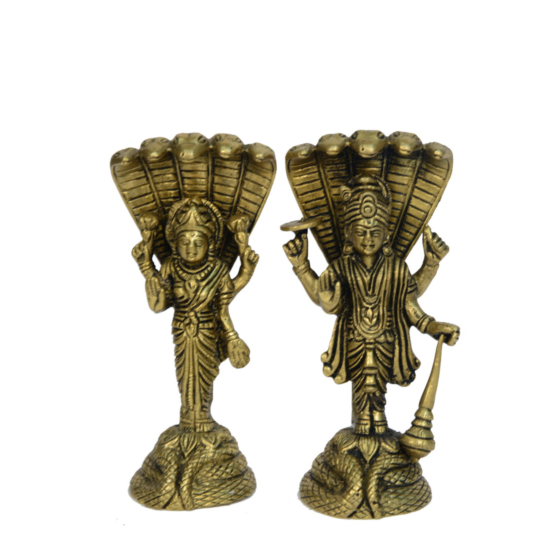 Brass Vishnu-Laxmi Standing with Sheshnag Medium Pair Statue Idol KBH00728