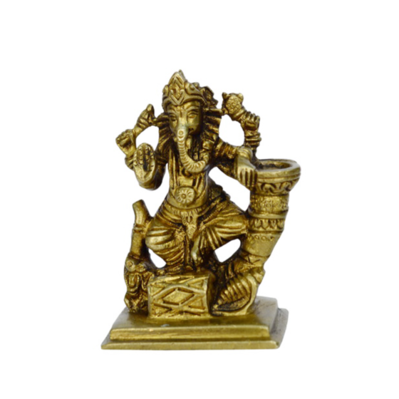 Brass Ganesha with Shankh Small Idol KBH00827