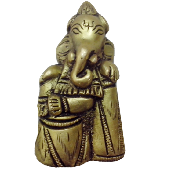 Brass Ganesha Sitting on Tabla Small Idol KBH00886
