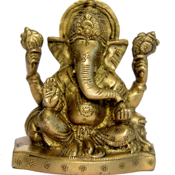 Brass Takiya Ganesha with Flower Design Idol KBH00893