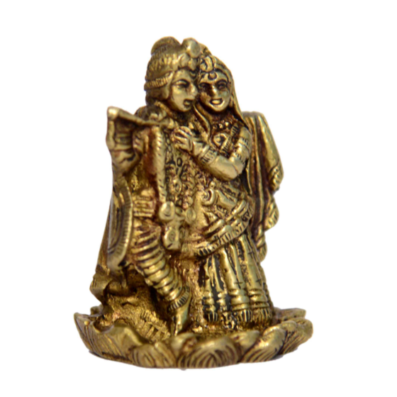 Brass Radha Krishna Standing on Kamal Idol KBH00941