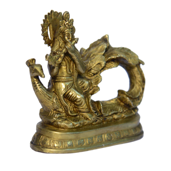 Brass Krishna Sitting on Peacock Idol KBH00991